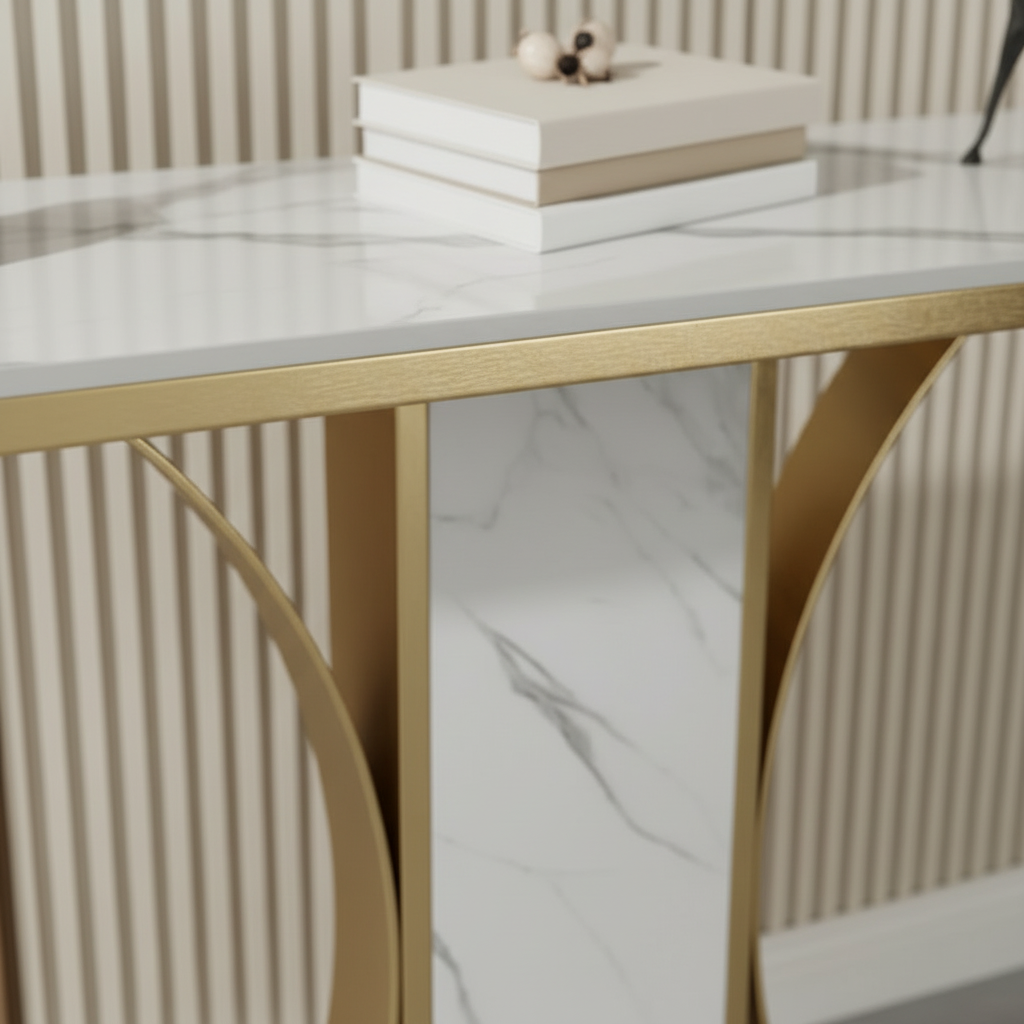 Gold & Marble Pedestal Console Table - Image 3