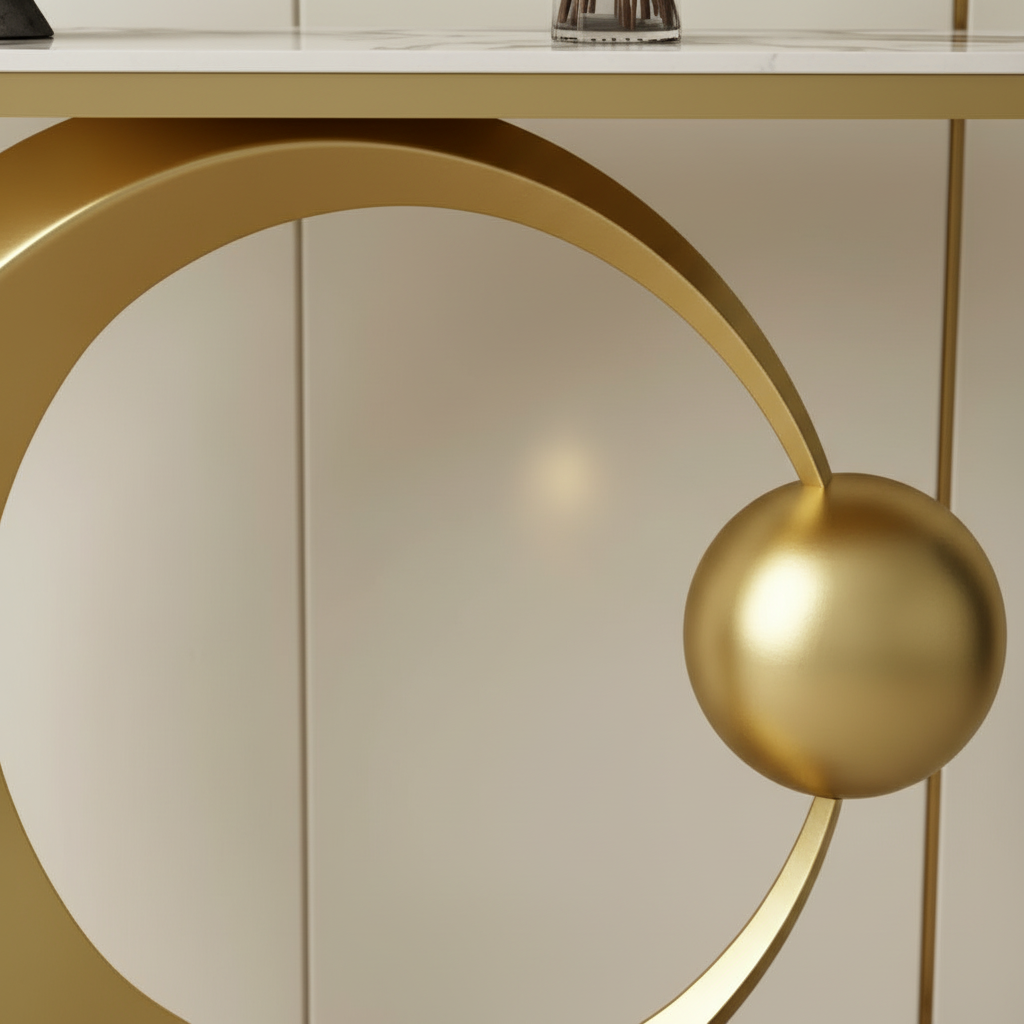 Gold Crescent & Orb Marble Console Table - Image 4