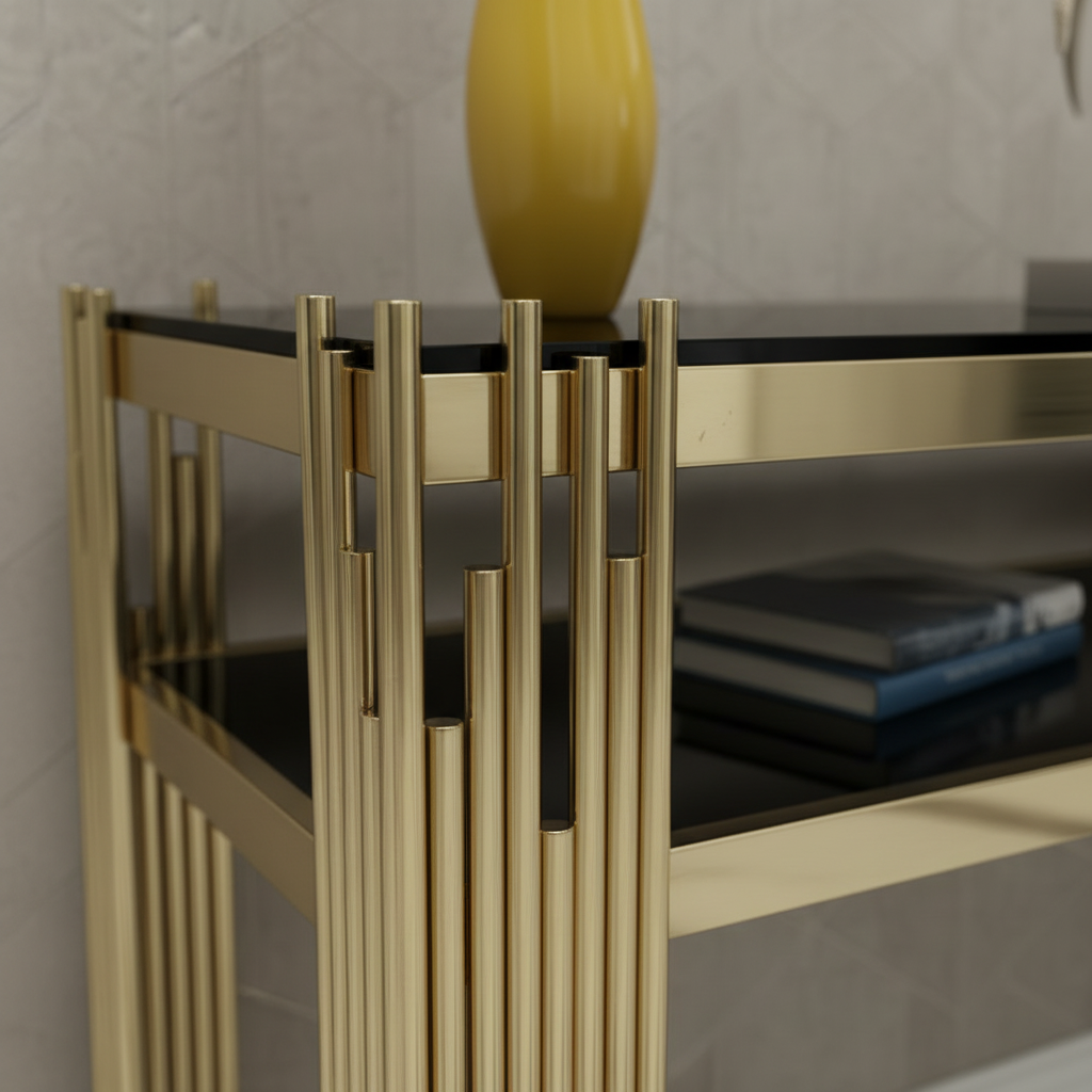 Gold & Black Slat-Leg Tiered Console Table - Image 4