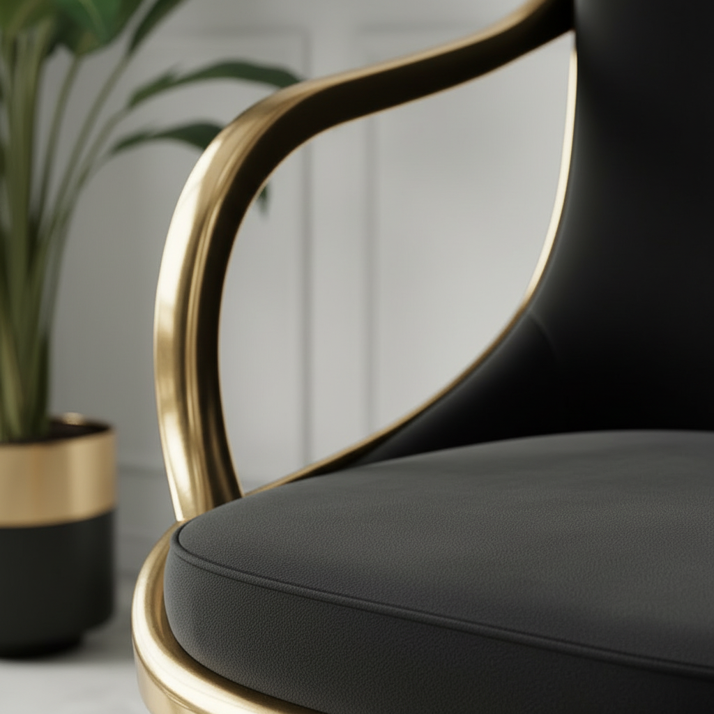 Gold-Framed Black Velvet Accent Dining Chair - Image 4