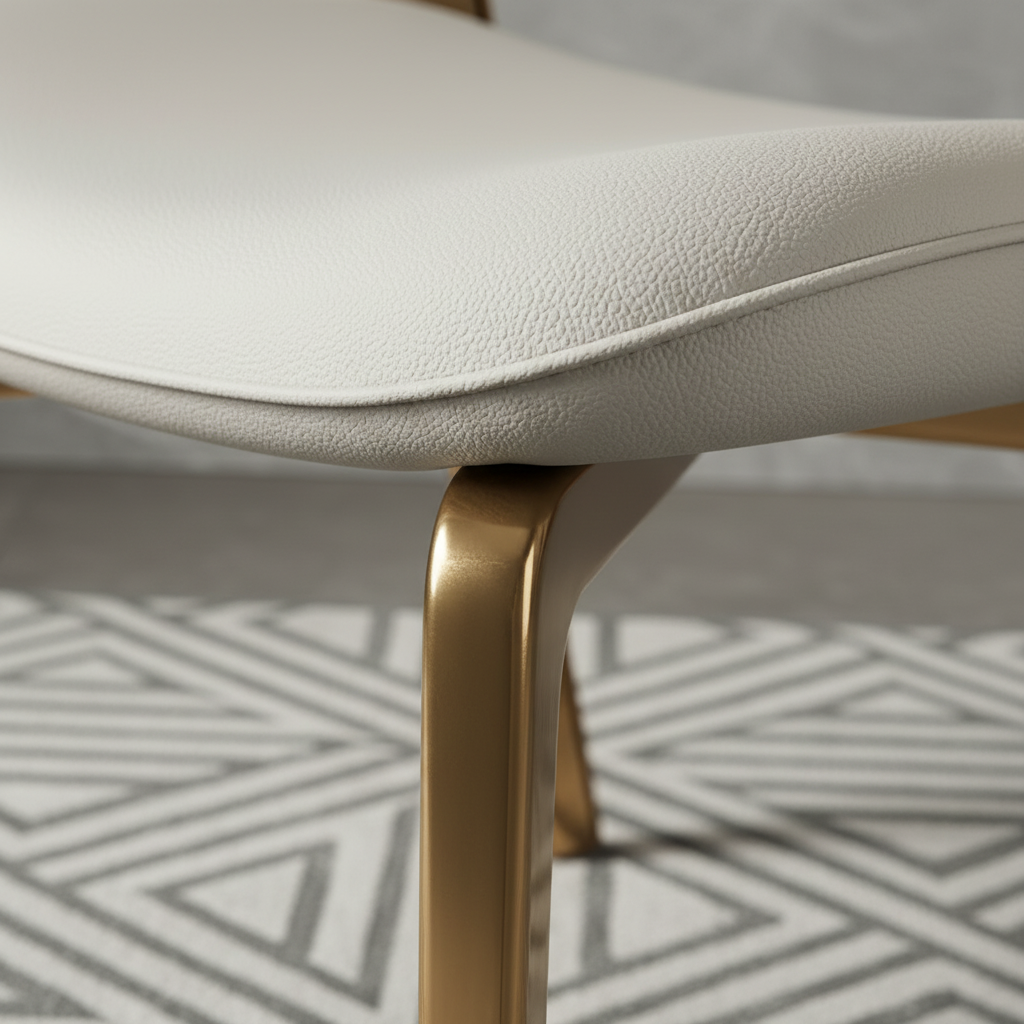 Gold-Framed Ribbed White Leather Dining Chair - Image 3