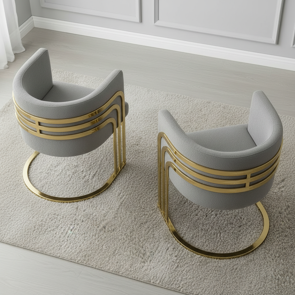 Gold-Framed Grey Bouclé Barrel Chair - Image 3