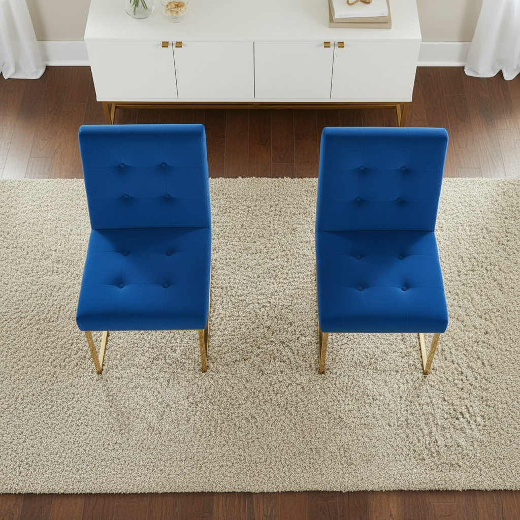 Gold-Framed Royal Blue Velvet Tufted Dining Chair - Image 3