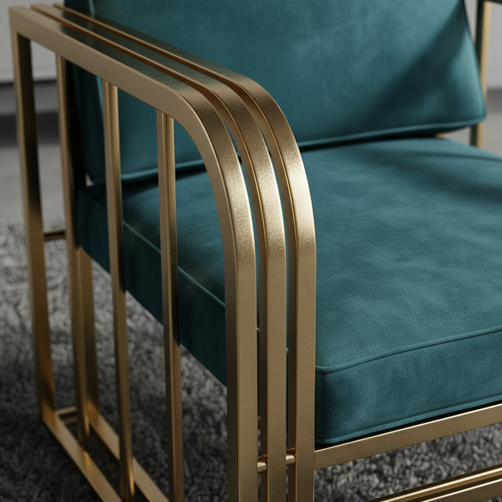 Gold-Framed Teal Velvet Geometric Accent Chair - Image 3
