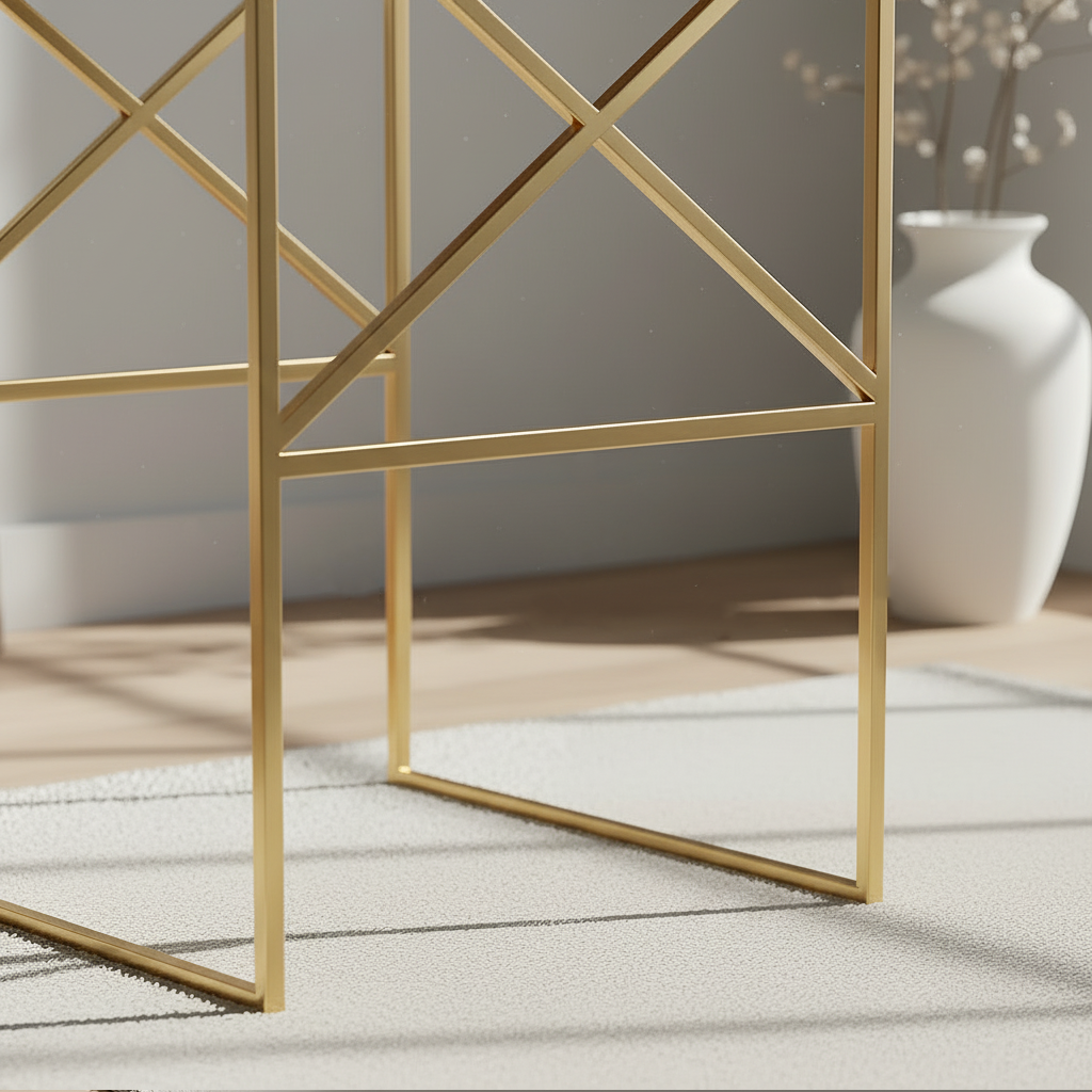 Modern Gold X-Frame Black Leather Bar Stool - Image 3