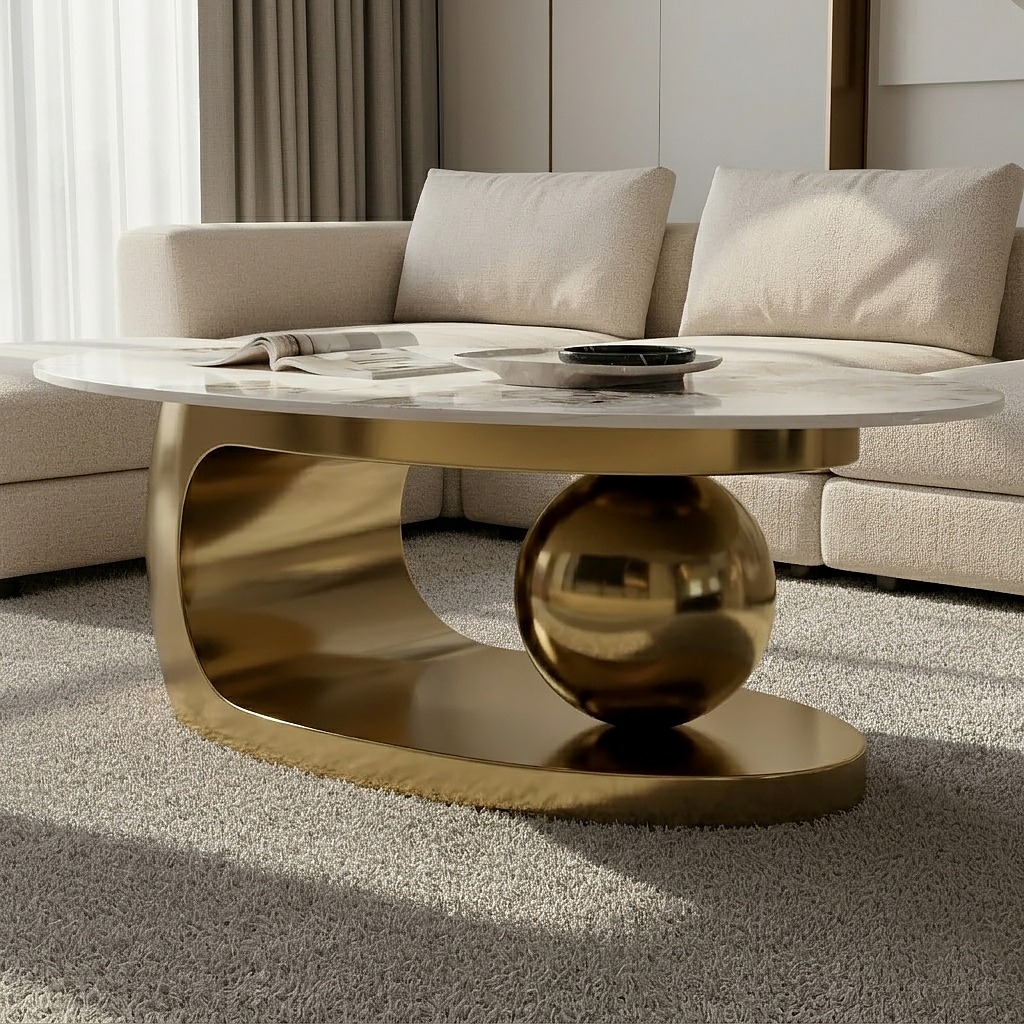 Modern Gold Oval Coffee Table - Image 4