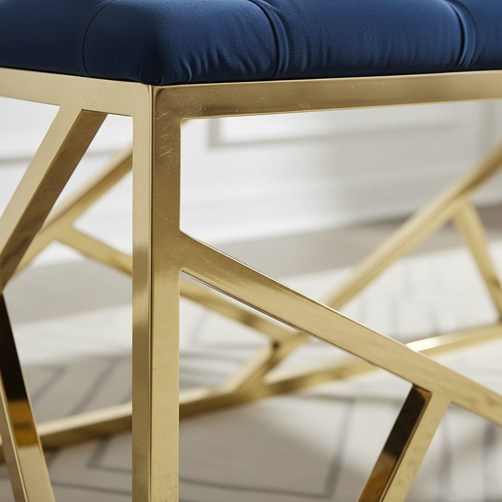 Modern Gold Geometric Rectangular Marble Bench - Image 4
