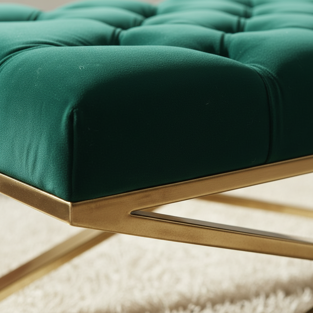 Modern Gold X-Frame Tufted Emerald Green Velvet Bench - Image 4