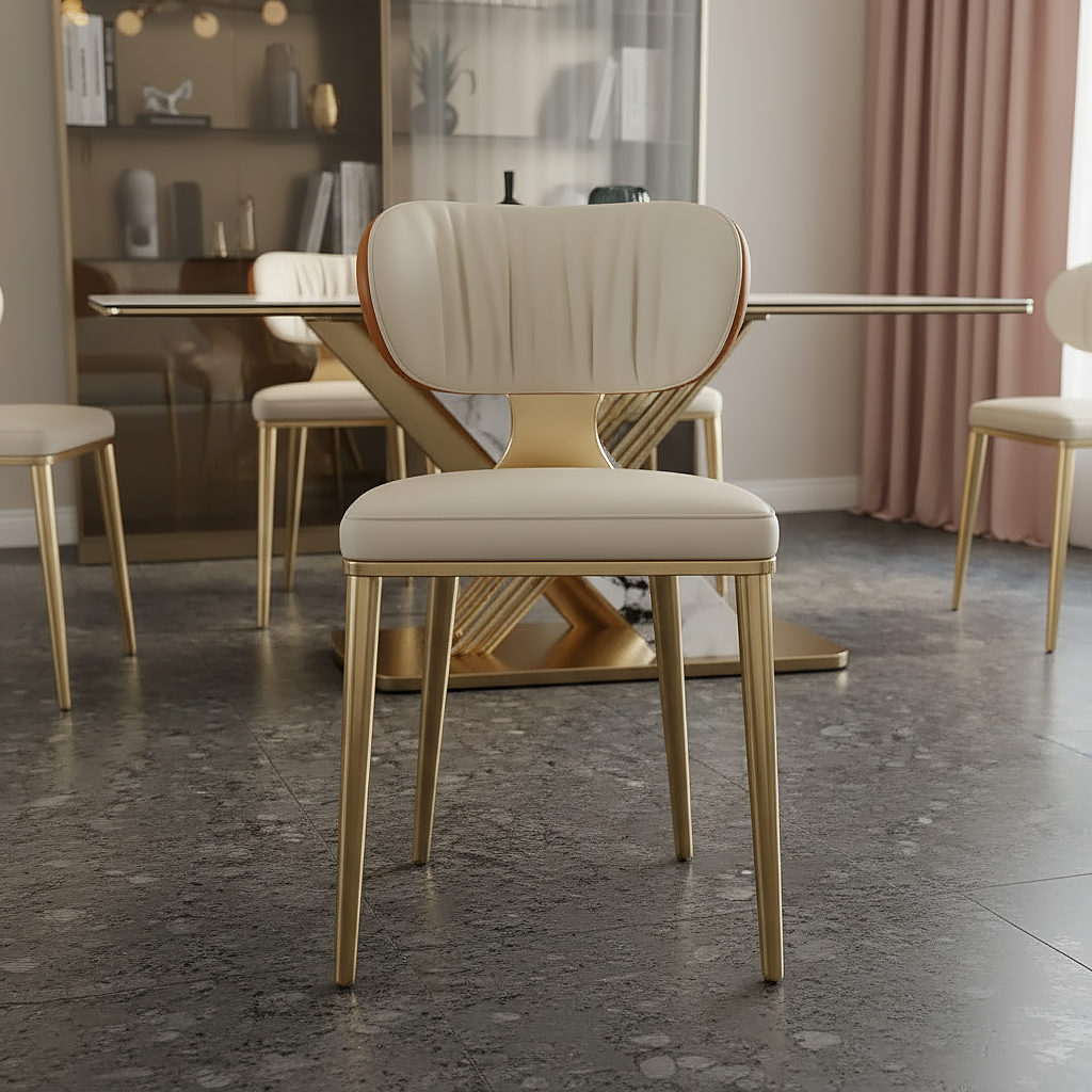 Modern Luxury Marble Dining Table with Gold V-Base - Image 4