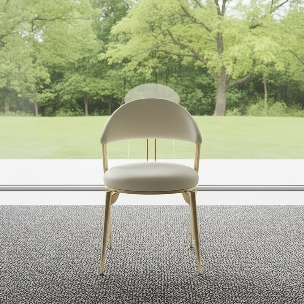 Modern Luxury Gold V-Base Marble Dining Table & Cream Curved Chairs Dining Set - Image 4