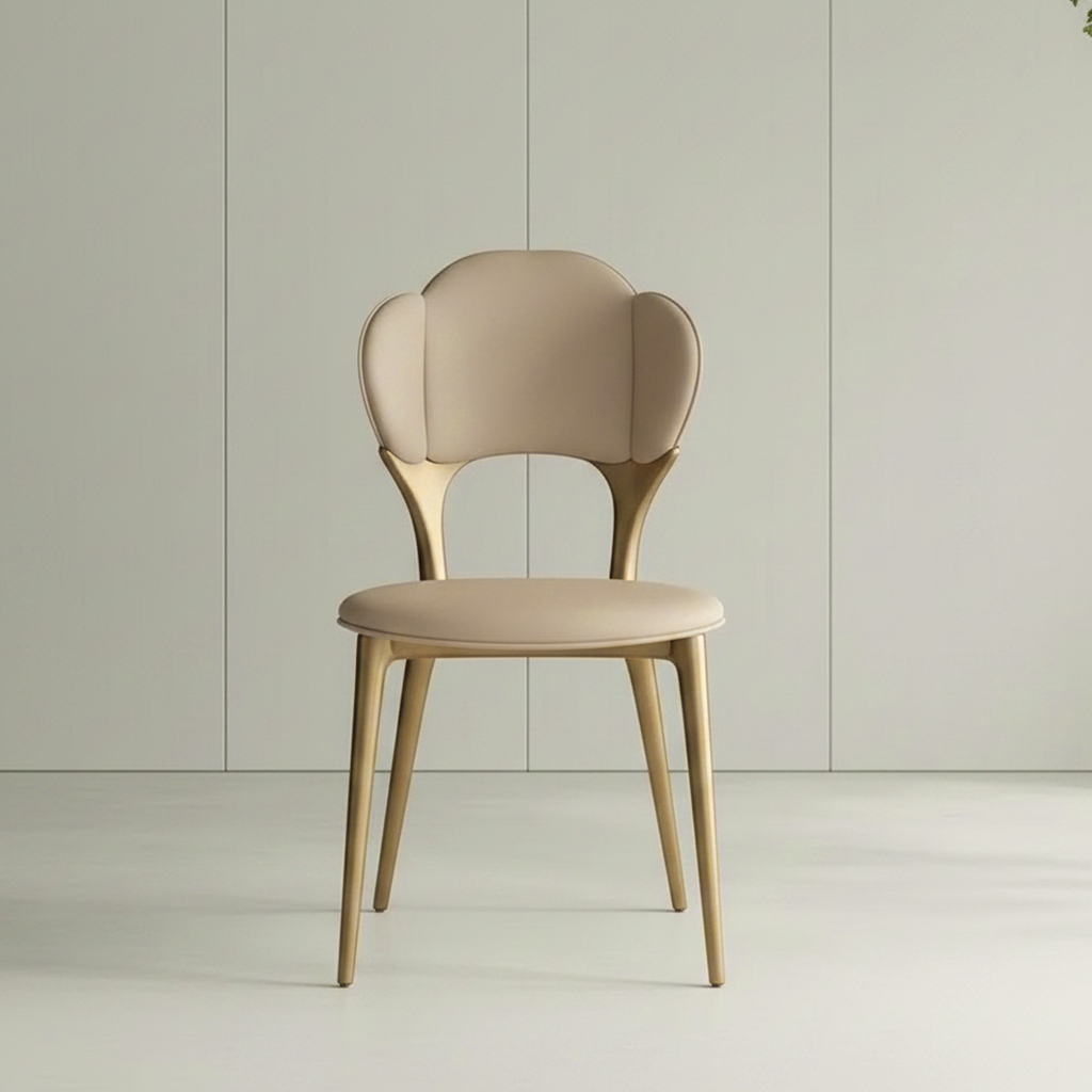Modern Gold Sculptural-Base Marble Dining Table & Petal-Back Chairs Dining Set - Image 4