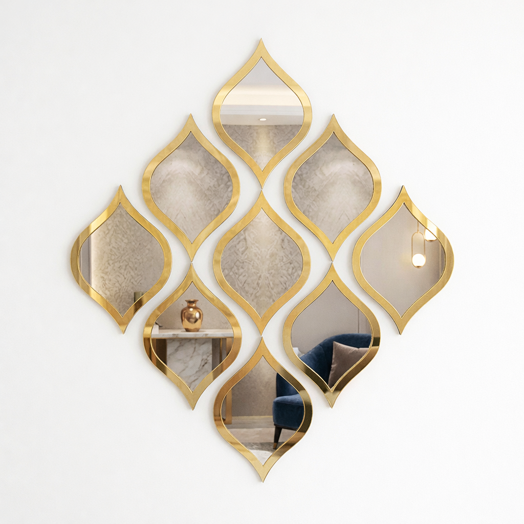 Royal Arabesque Cluster: Artisan Gold Wall Mirror - Image 4
