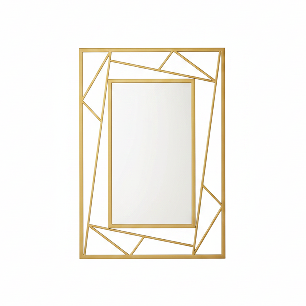 Large Rectangular Gold Wall Mirror with Modern Geometric Grid Frame - Image 4