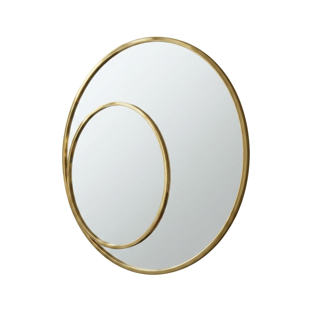 Round Gold Wall Mirror with Inset Secondary Circle Frame - Image 4