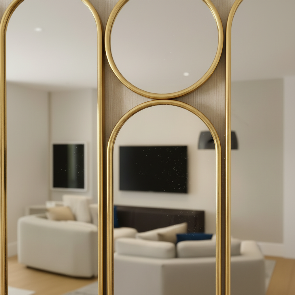 Large Gold Multi-Panel Wall Mirror with 6 Interlocking Capsule Mirrors - Image 4