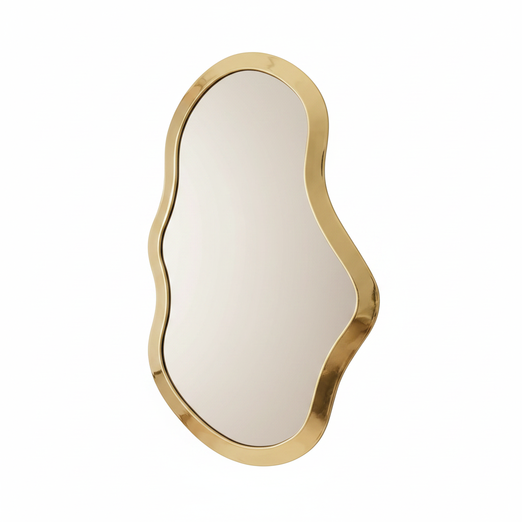 Large Asymmetrical Gold Wall Mirror – Organic Wavy Frame - Image 5