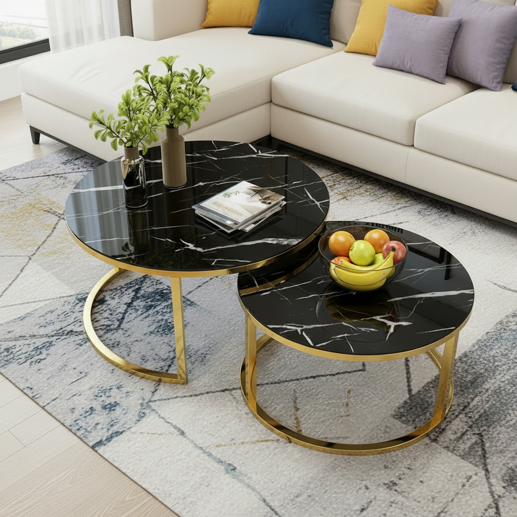 Nesting Black Marble Table Set - Image 5