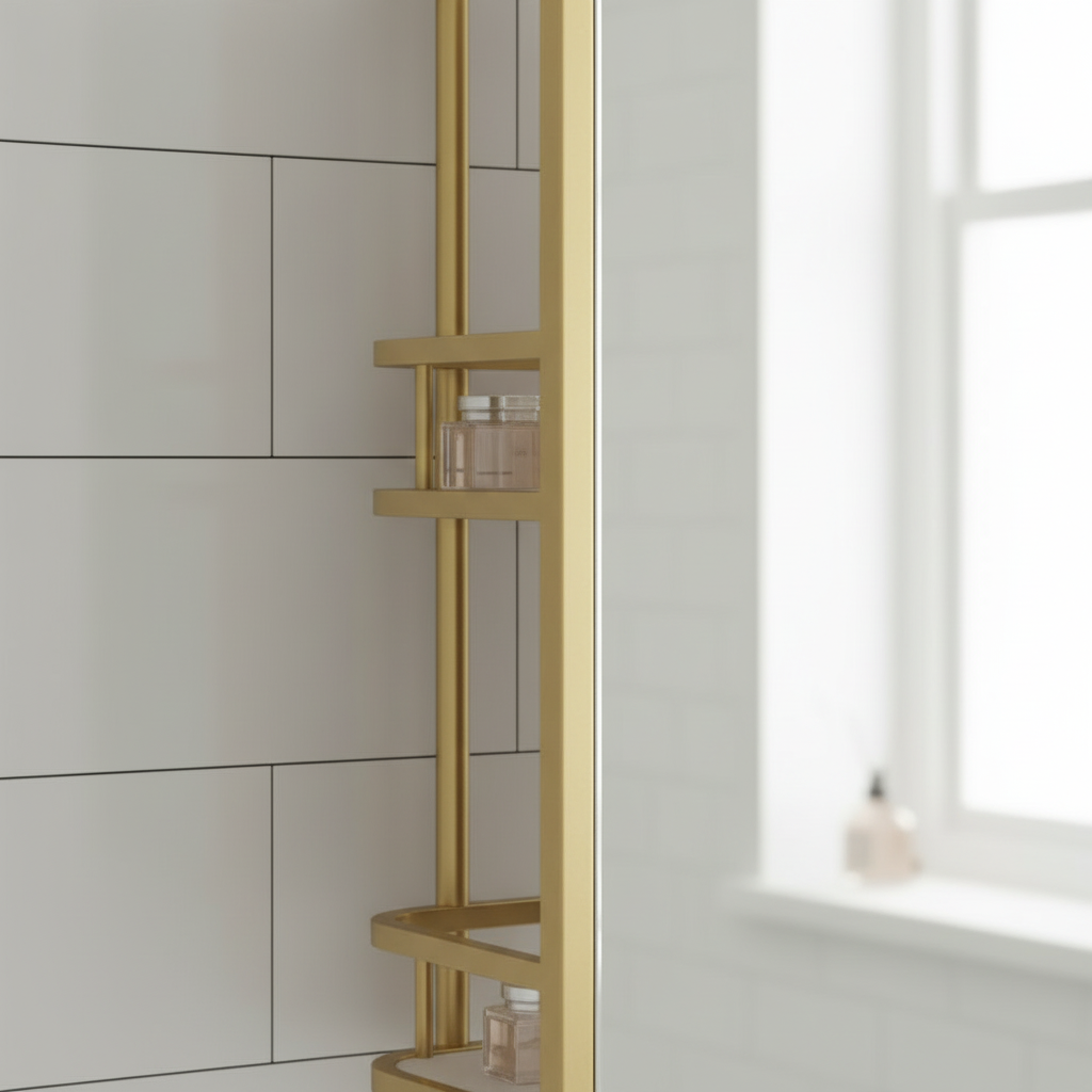 Gold Bathroom Mirror with Side Shelves - Image 4