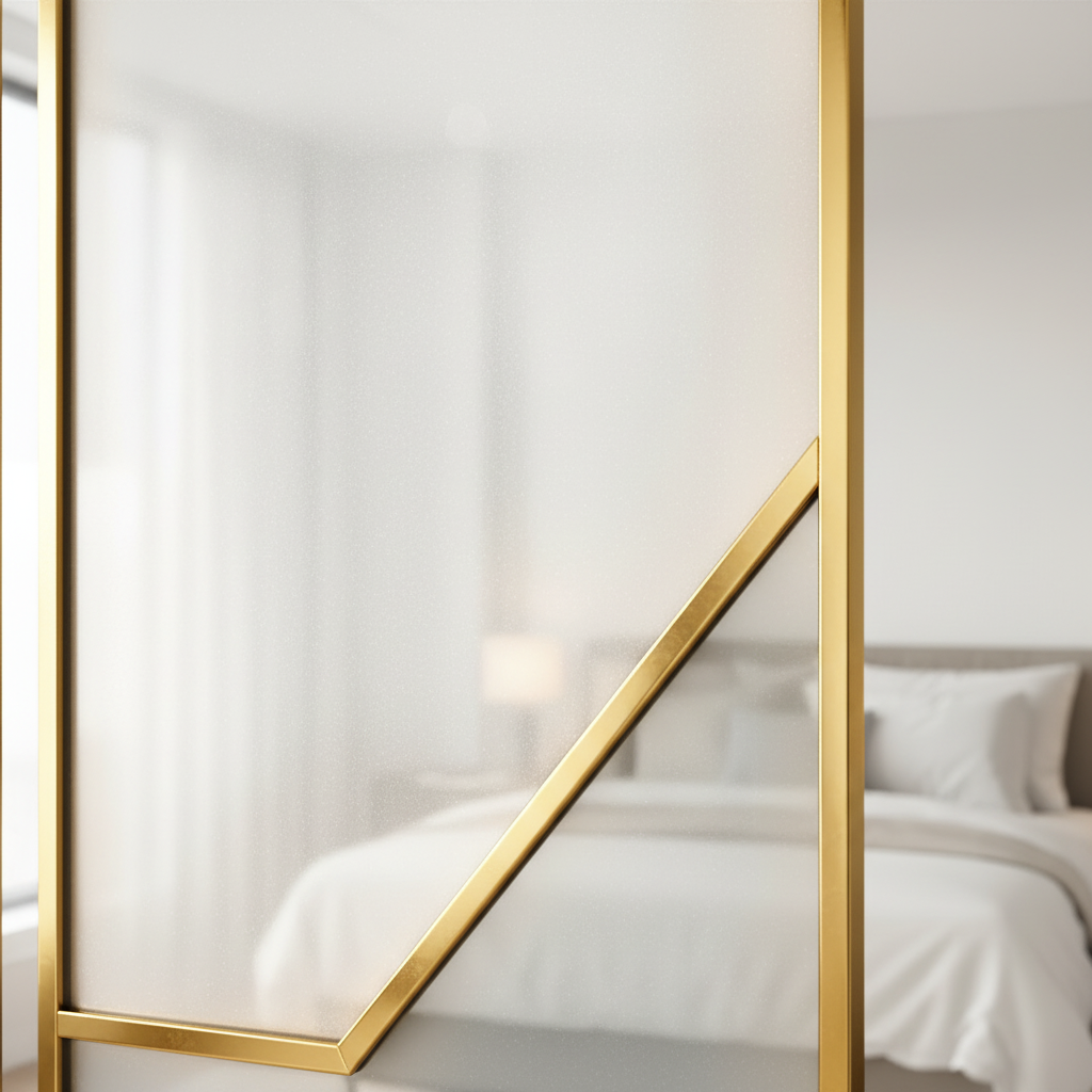 Geometric Gold Frame Glass Partition – Floor-to-Ceiling Style Modular Room Divider - Image 4