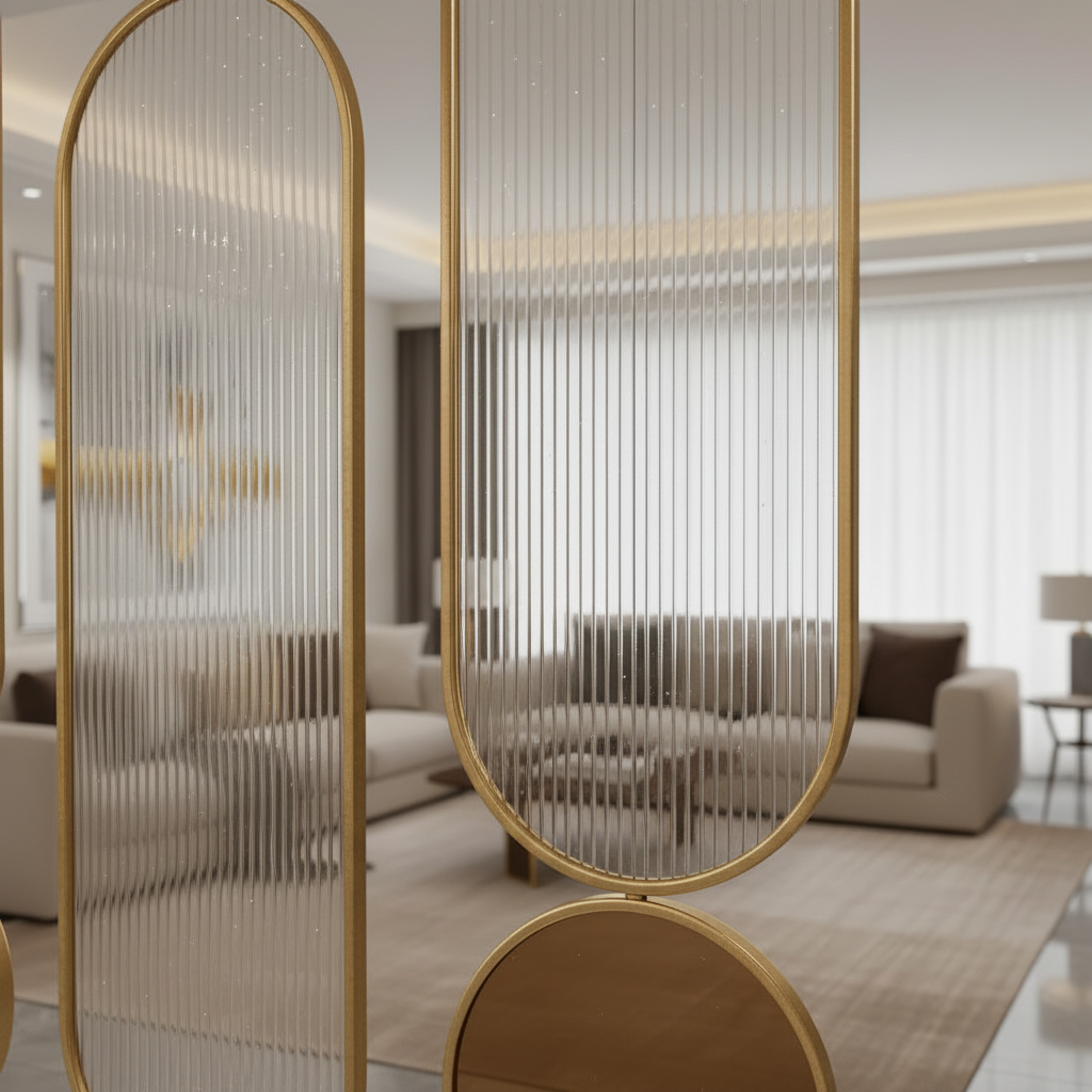 Geometric Multi-Panel Glass Partition – Contemporary Gold Frame Modular Divider - Image 4