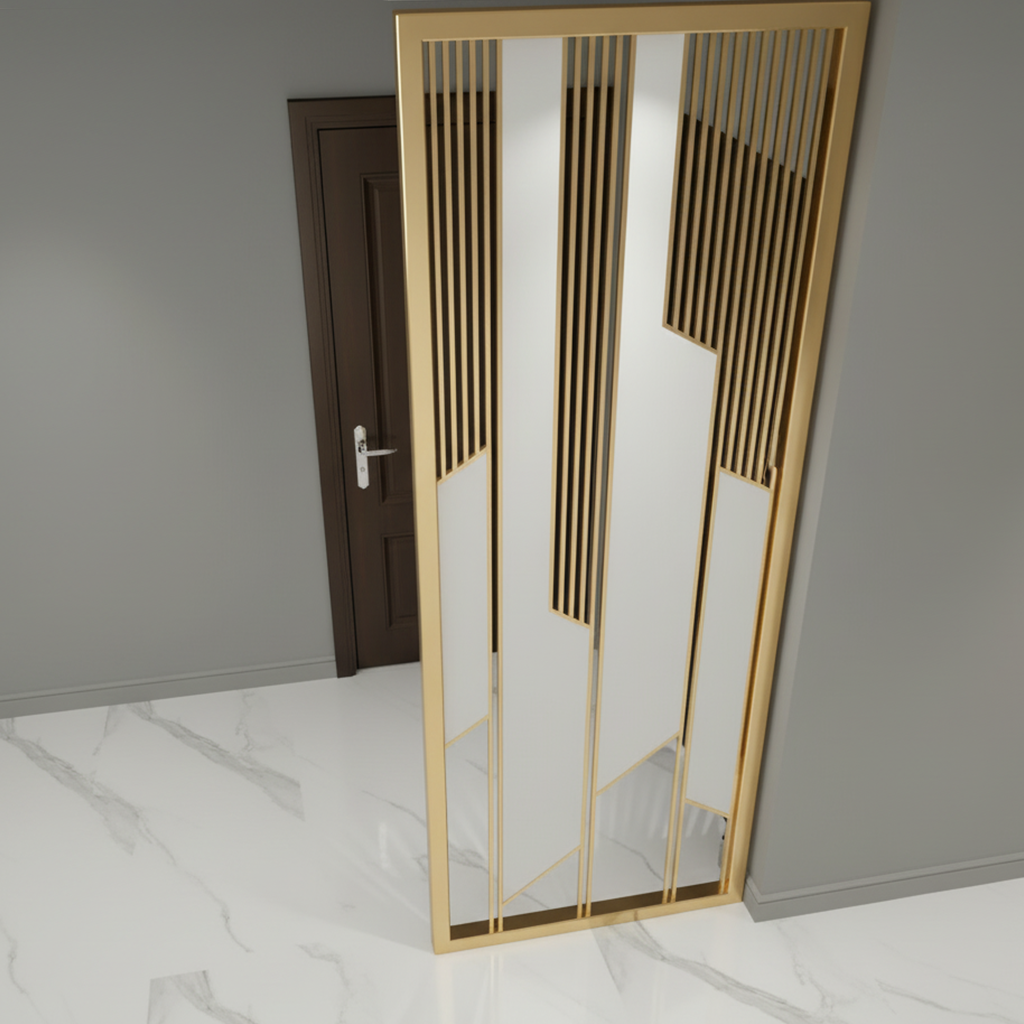 Modern Gold Column Room Divider – Luxury Vertical Metal Slat Partition for Living Room - Image 4