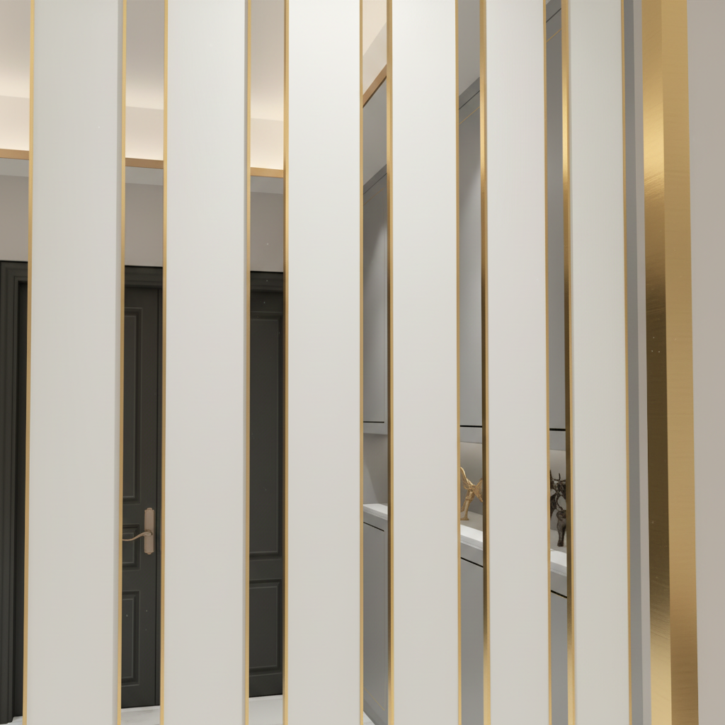 Modern Gold Metal Room Divider – Luxury White Capsule Panel Privacy Screen for Entryway - Image 4