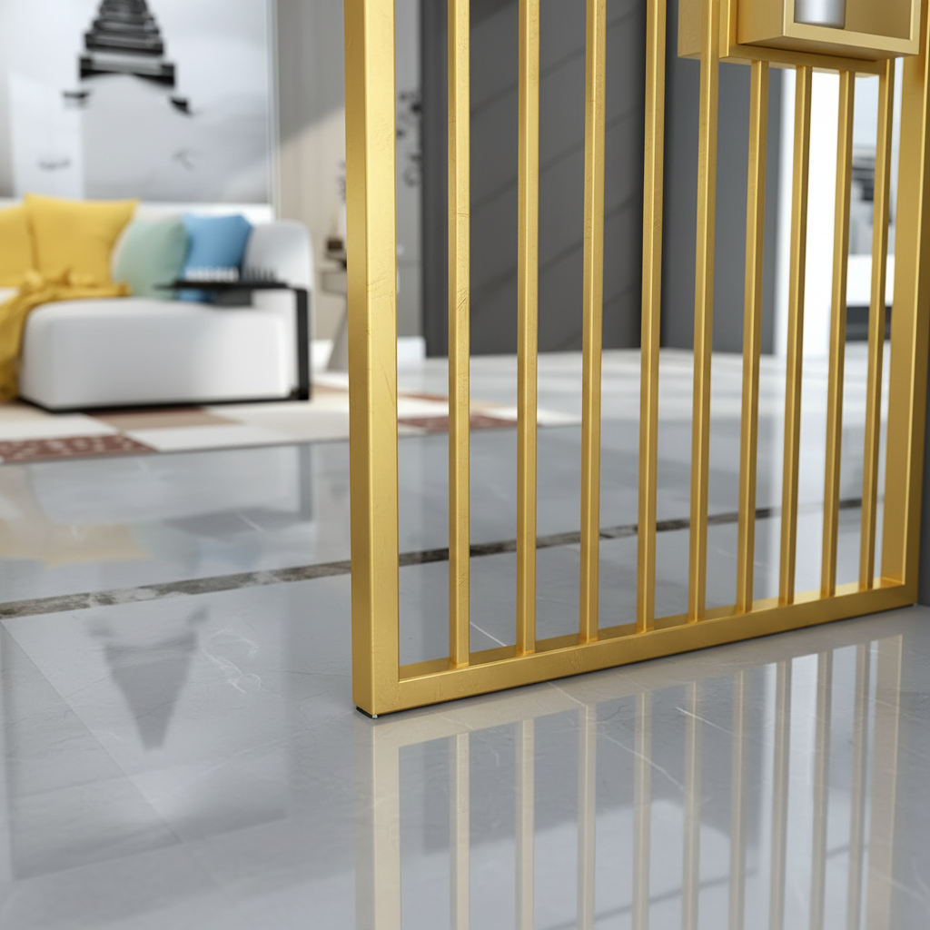 Modern Gold Slat Room Divider – Luxury Metal Partition with Integrated Display Shelves - Image 4