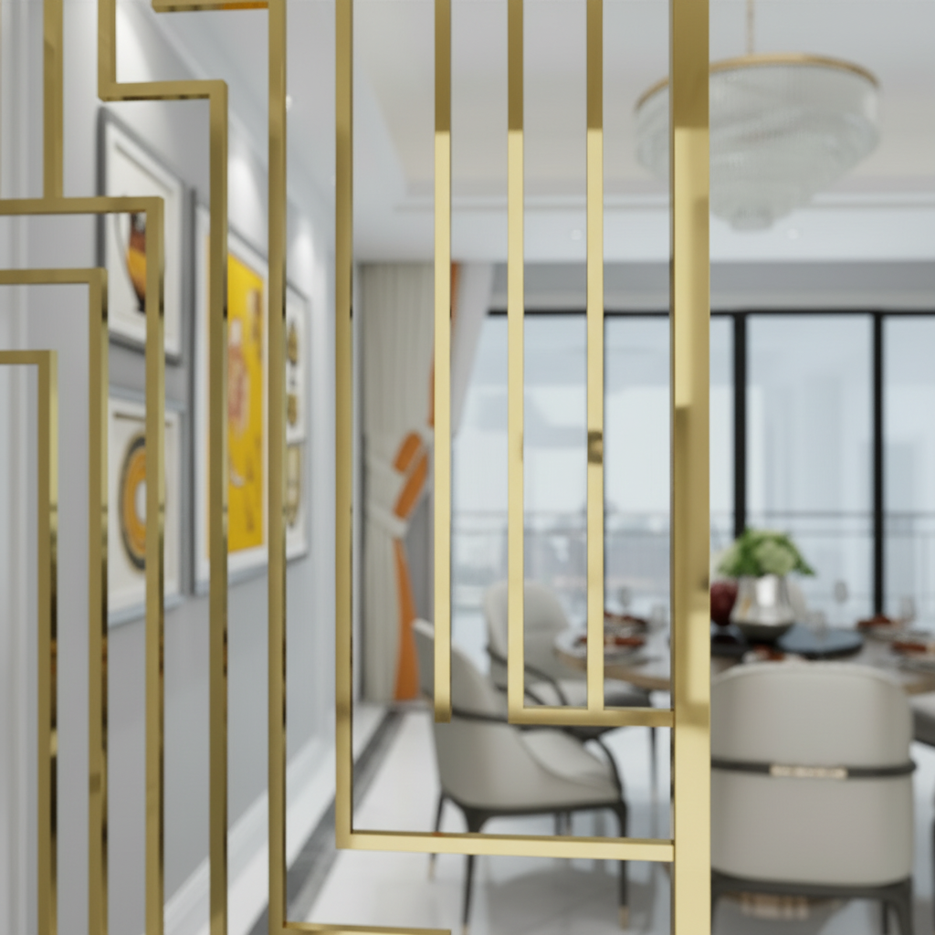 Luxury Gold Geometric Maze Partition – Modern Stainless Steel Room Divider for Dining & Living Areas. - Image 4