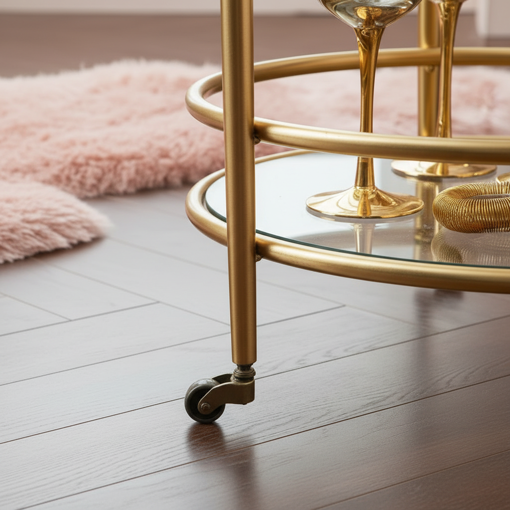 Luxury Round Gold Bar Cart – Elegant 2-Tier Glass Serving Trolley with Minimalist Circular Frame and Rolling Casters - Image 4