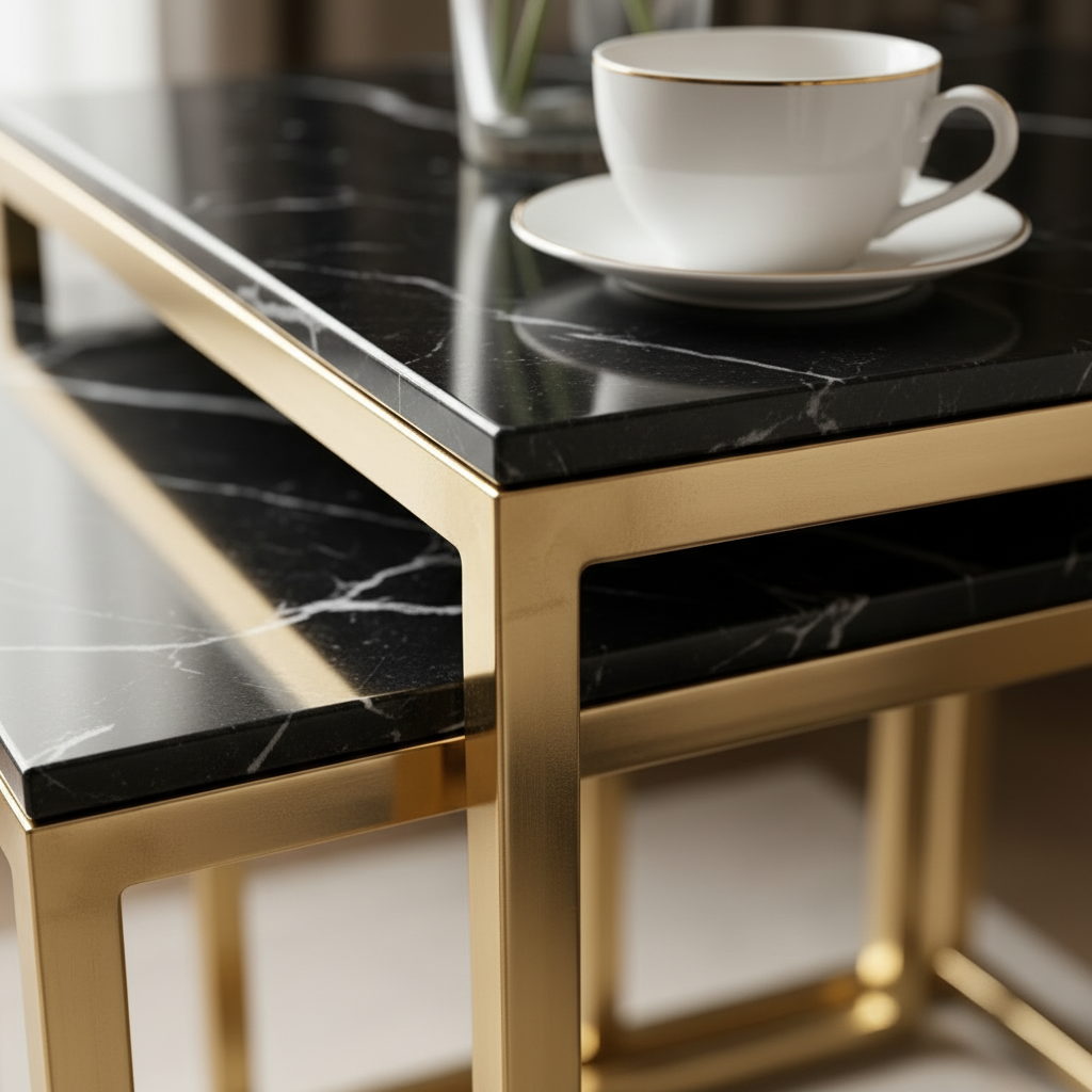 Nesting Black Marble & Gold Side Set - Image 5