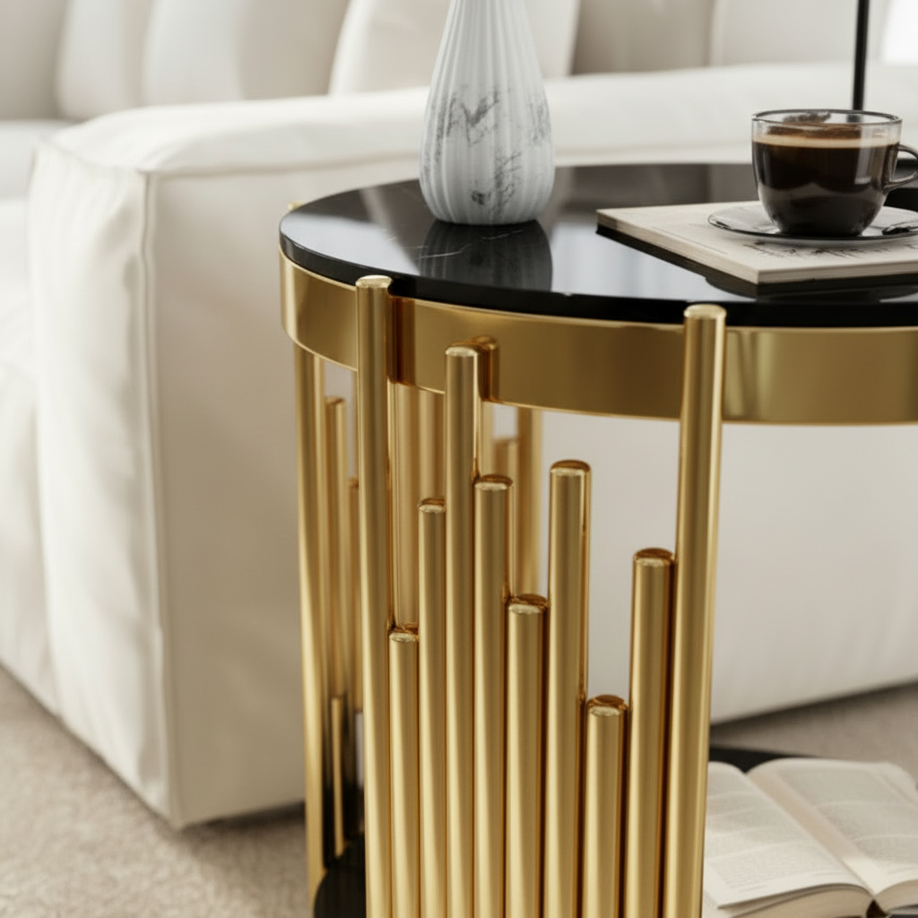 Double-Tier Gold Fluted Side Table - Image 3