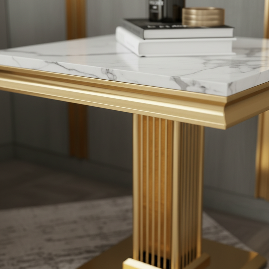 Fluted Gold & White Marble Side Table - Image 5
