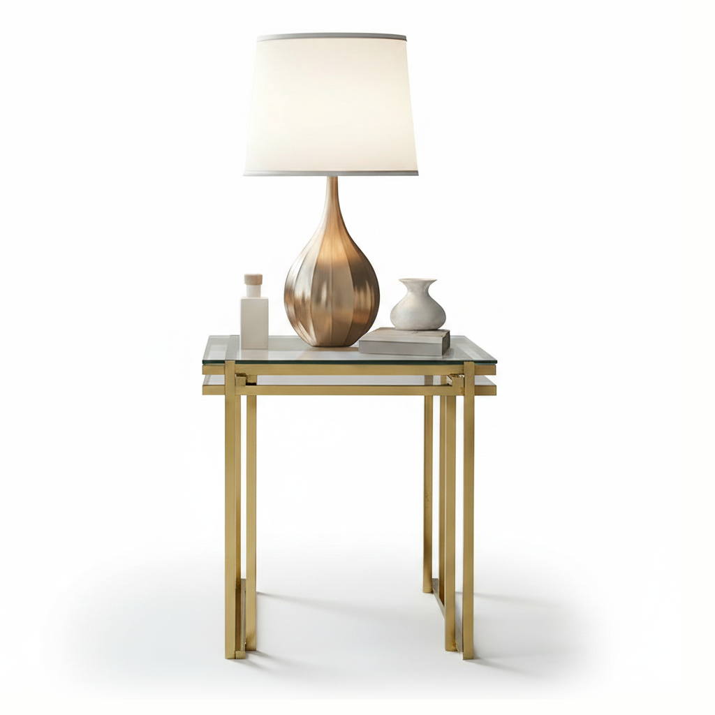 Gold Minimalist Glass Side Table - Image 5