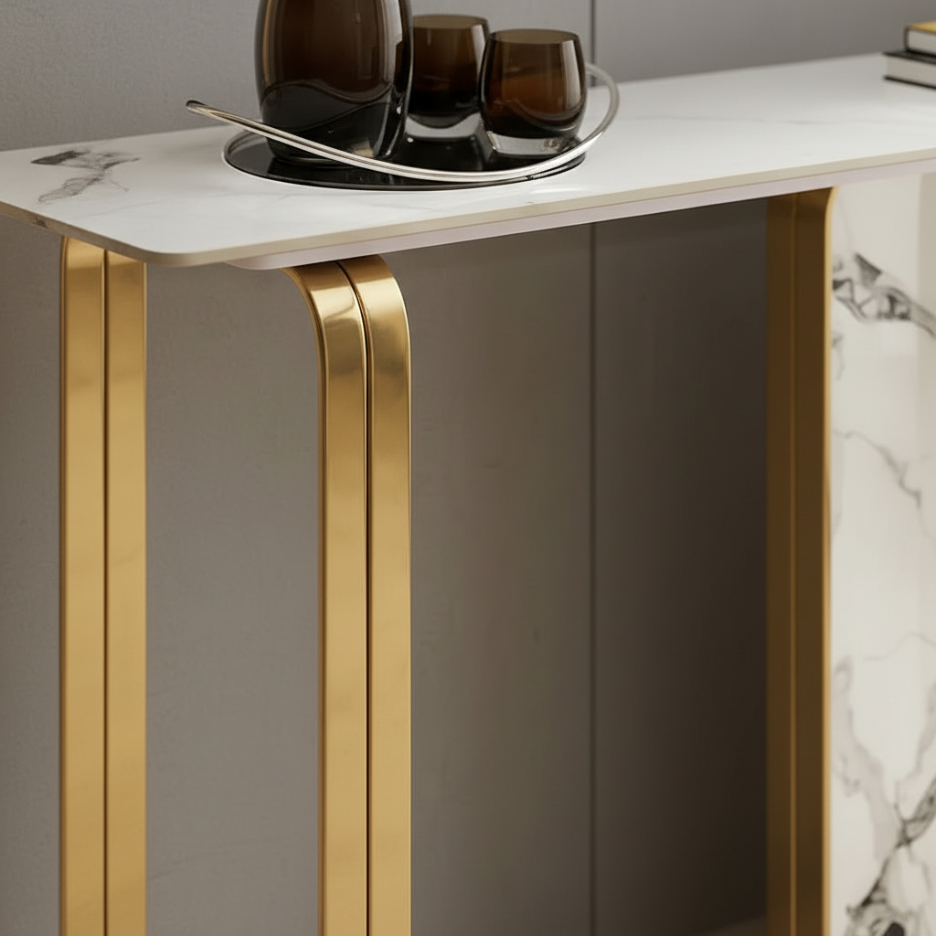 Gold Rounded-Frame Marble Console Table - Image 5