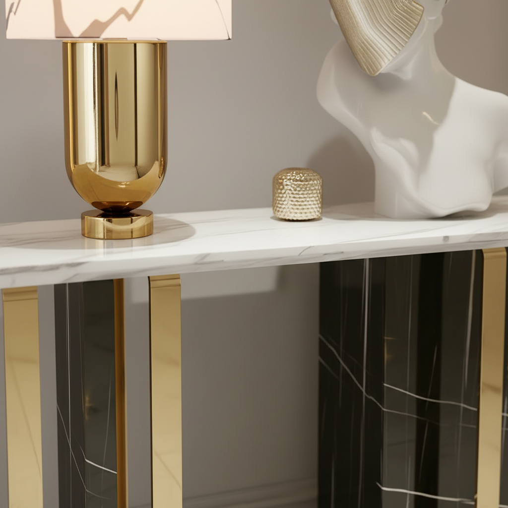 Gold & Black Marble Pillar Console Table - Image 5