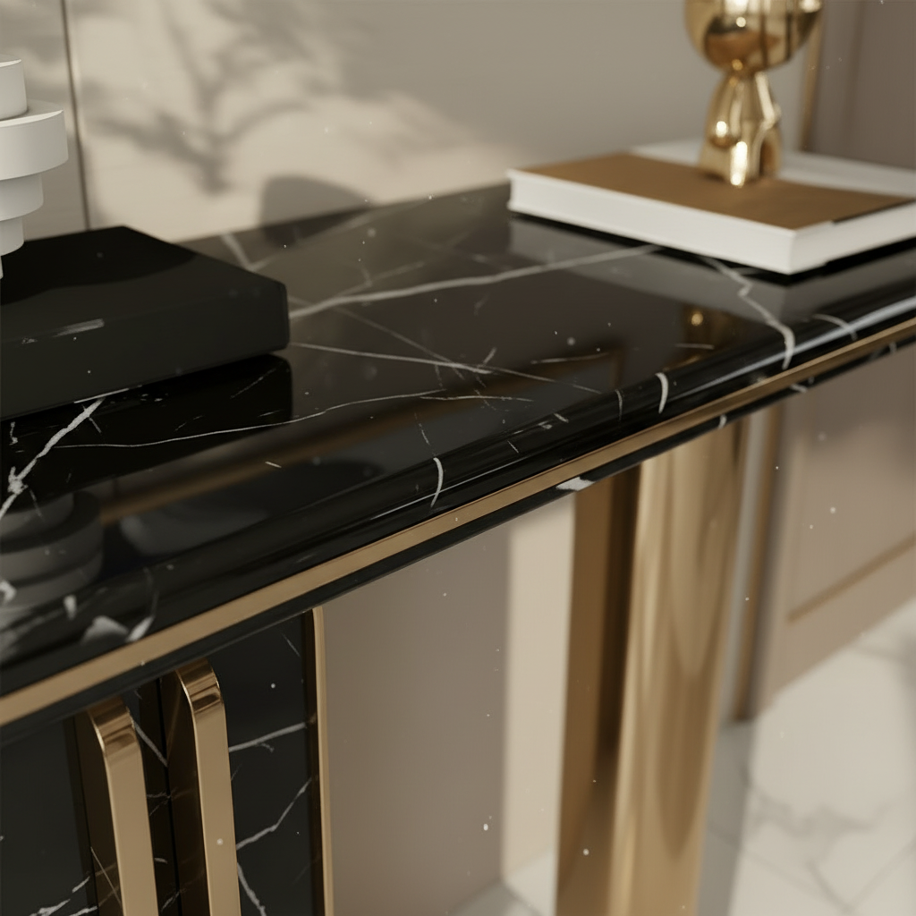 Gold & Black Marble Asymmetric Console Table - Image 5