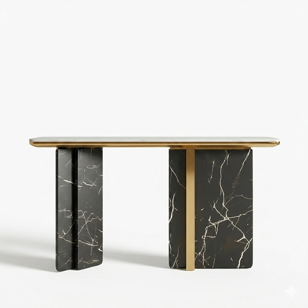 Gold & Black Marble Slat Console Table - Image 5