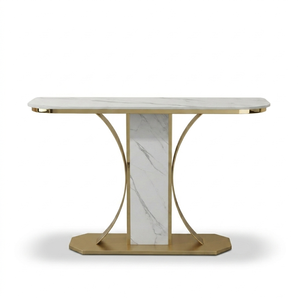 Gold & Marble Pedestal Console Table - Image 4