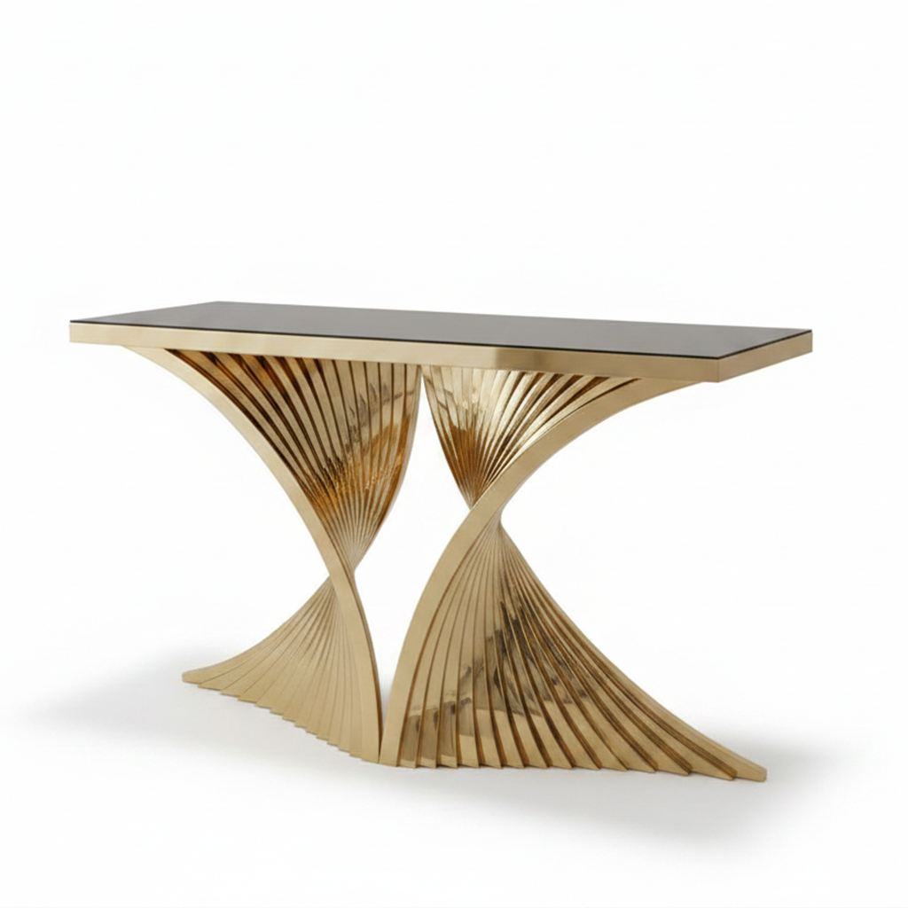 Gold Twisted Rib Console Table - Image 5