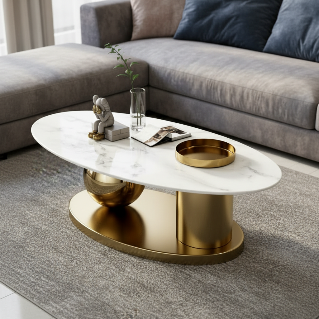 Oval Gold Marble Table - Image 4