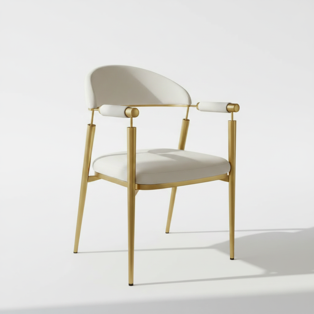Gold-Framed White Leather Armchair with Bolster Armrests - Image 4