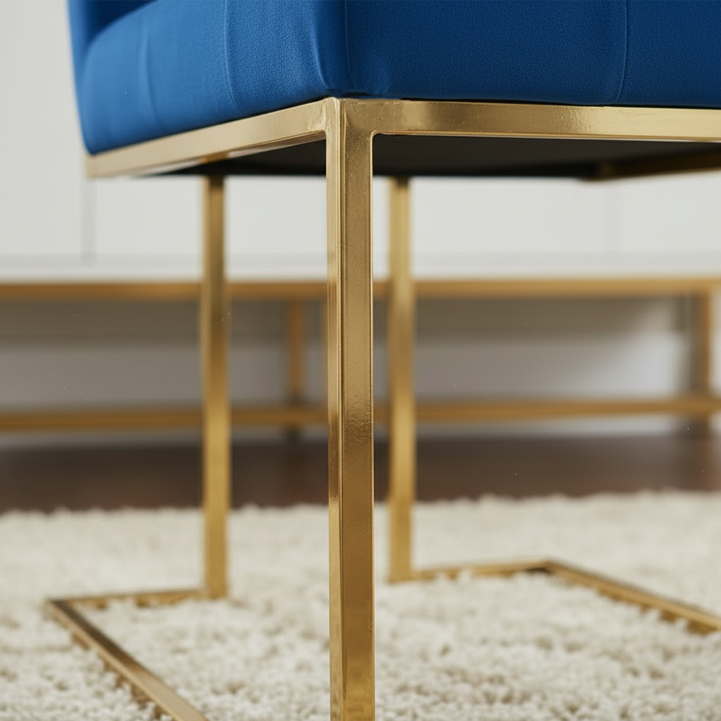 Gold-Framed Royal Blue Velvet Tufted Dining Chair - Image 4