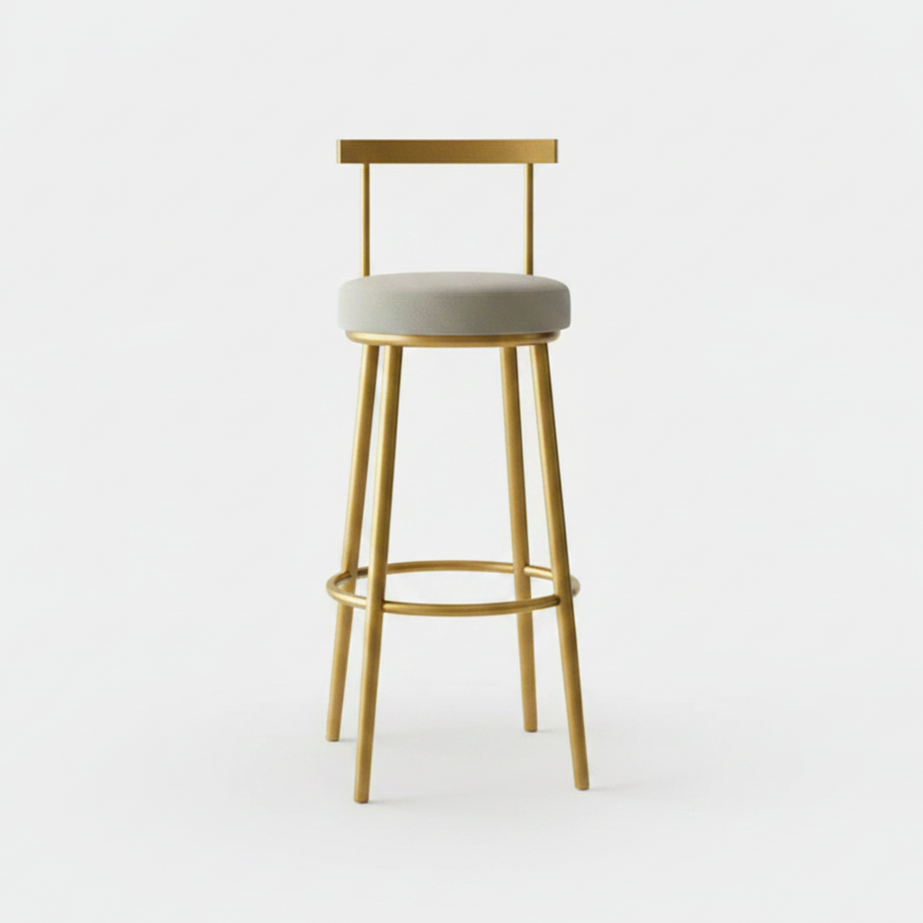 ⁦Modern Gold-Framed White Leather Bar Stools⁩ - الصورة ⁦4⁩
