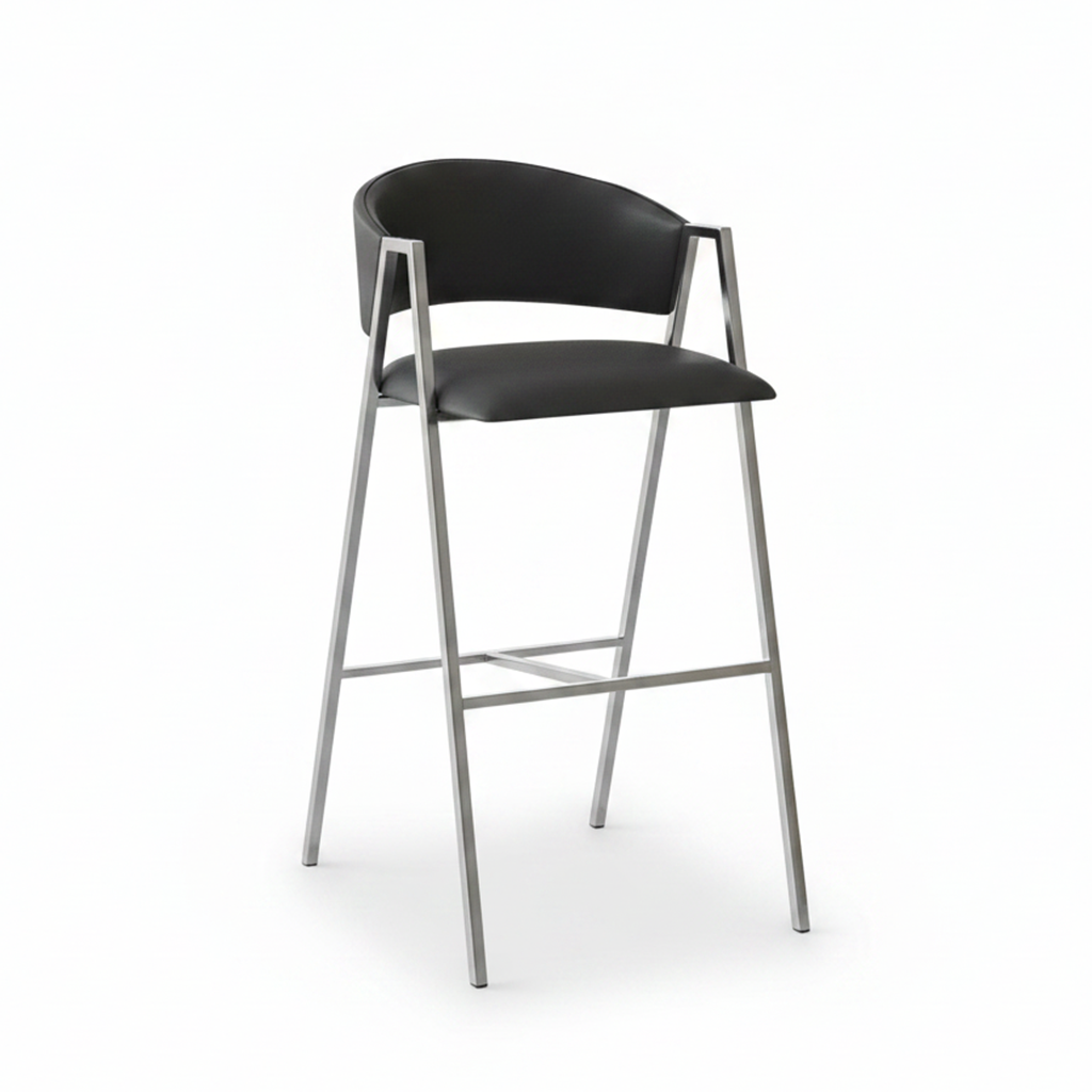Modern Silver-Framed Black Leather Bar Stools - Image 4