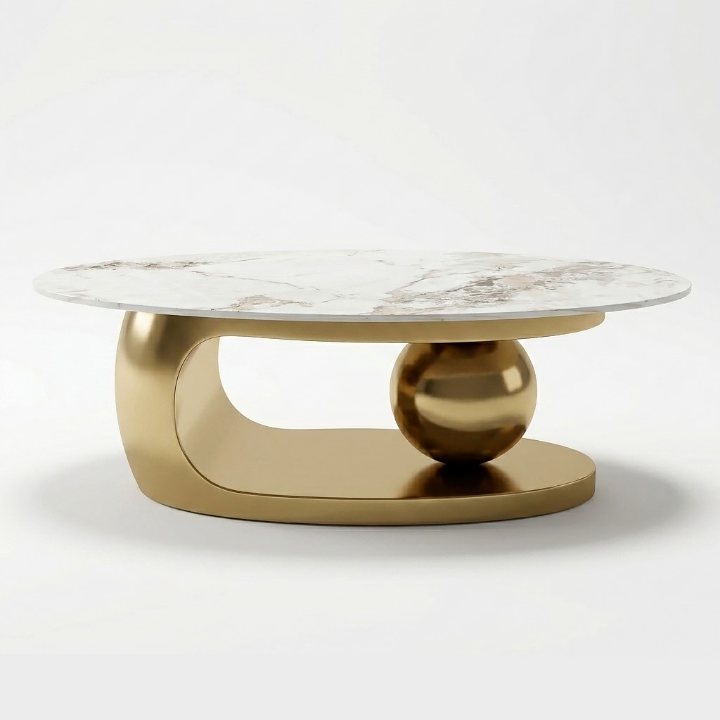 Modern Gold Oval Coffee Table - Image 5