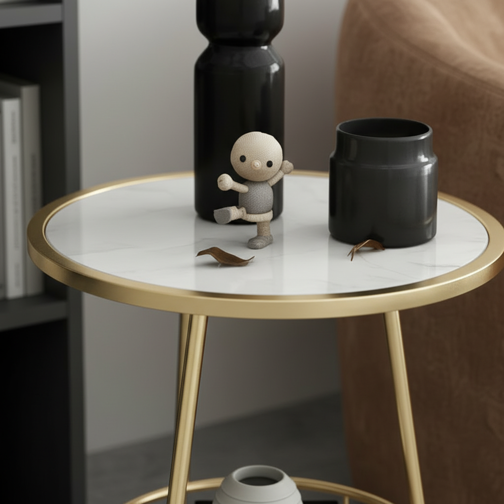 Modern Gold Side Table with Mesh Shelf - Image 6
