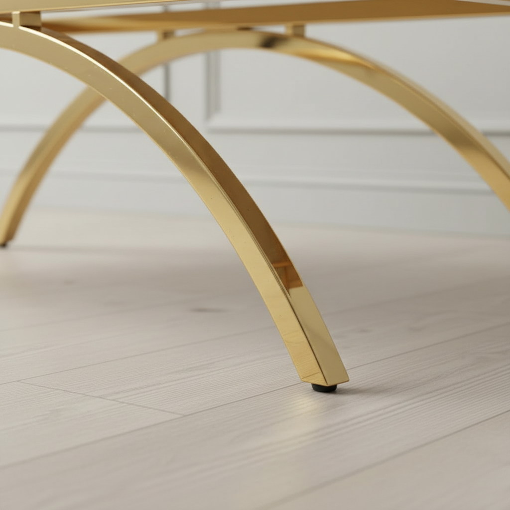 Modern Gold Arched-Frame Tufted White Leather Bench - Image 5
