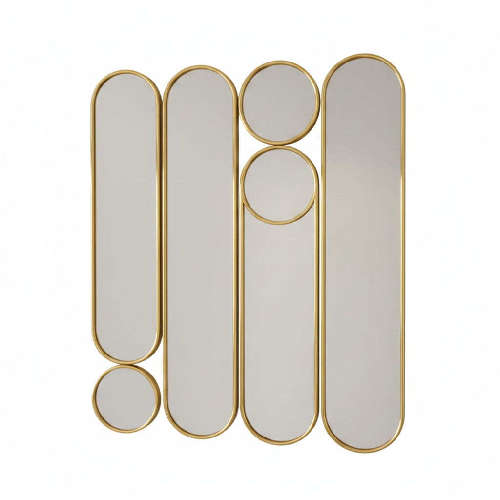 Large Gold Multi-Panel Wall Mirror with 6 Interlocking Capsule Mirrors - Image 5