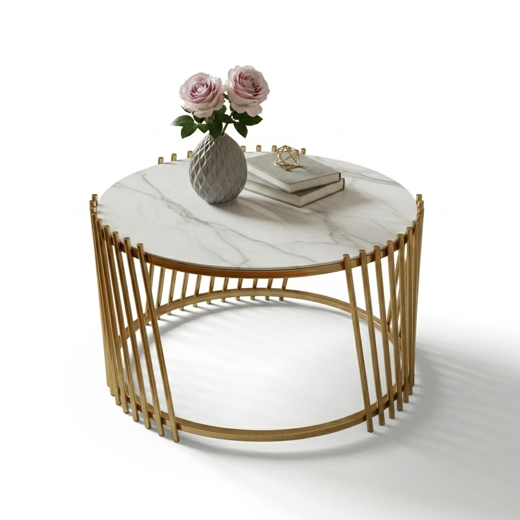 Circular Gold Marble Table - Image 5