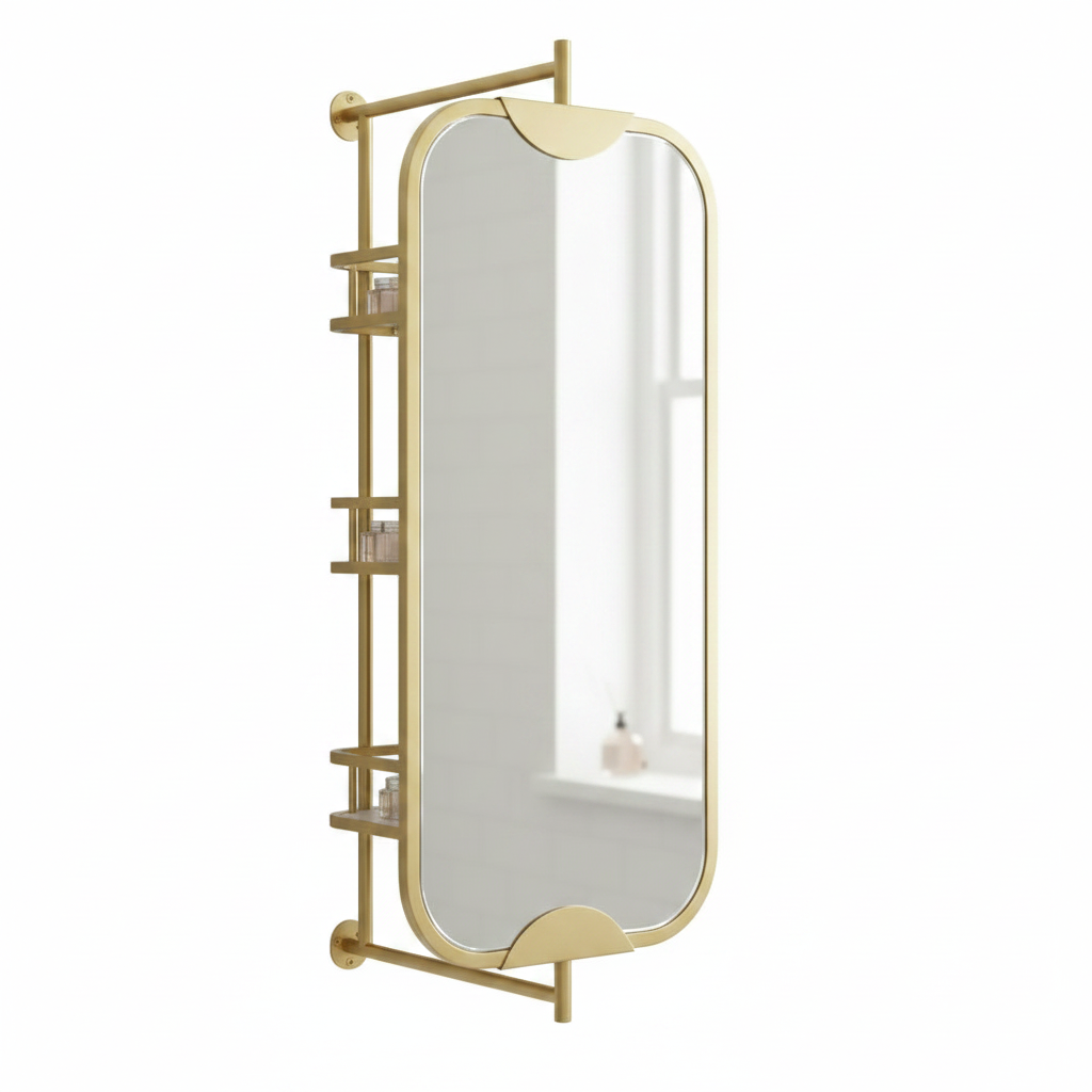 Gold Bathroom Mirror with Side Shelves - Image 5
